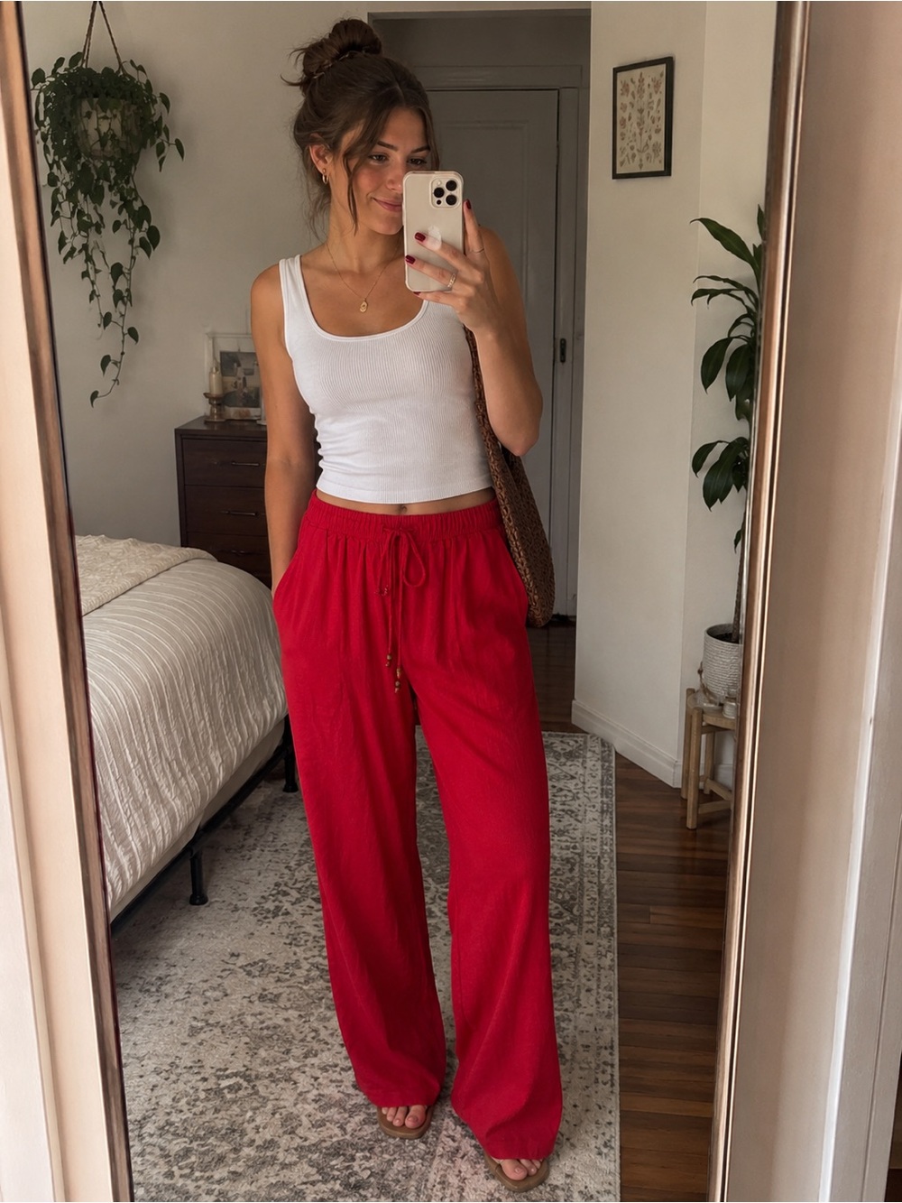 NWT Wild Fable Bright Red Linen Blend Wide Leg Pants Size Medium